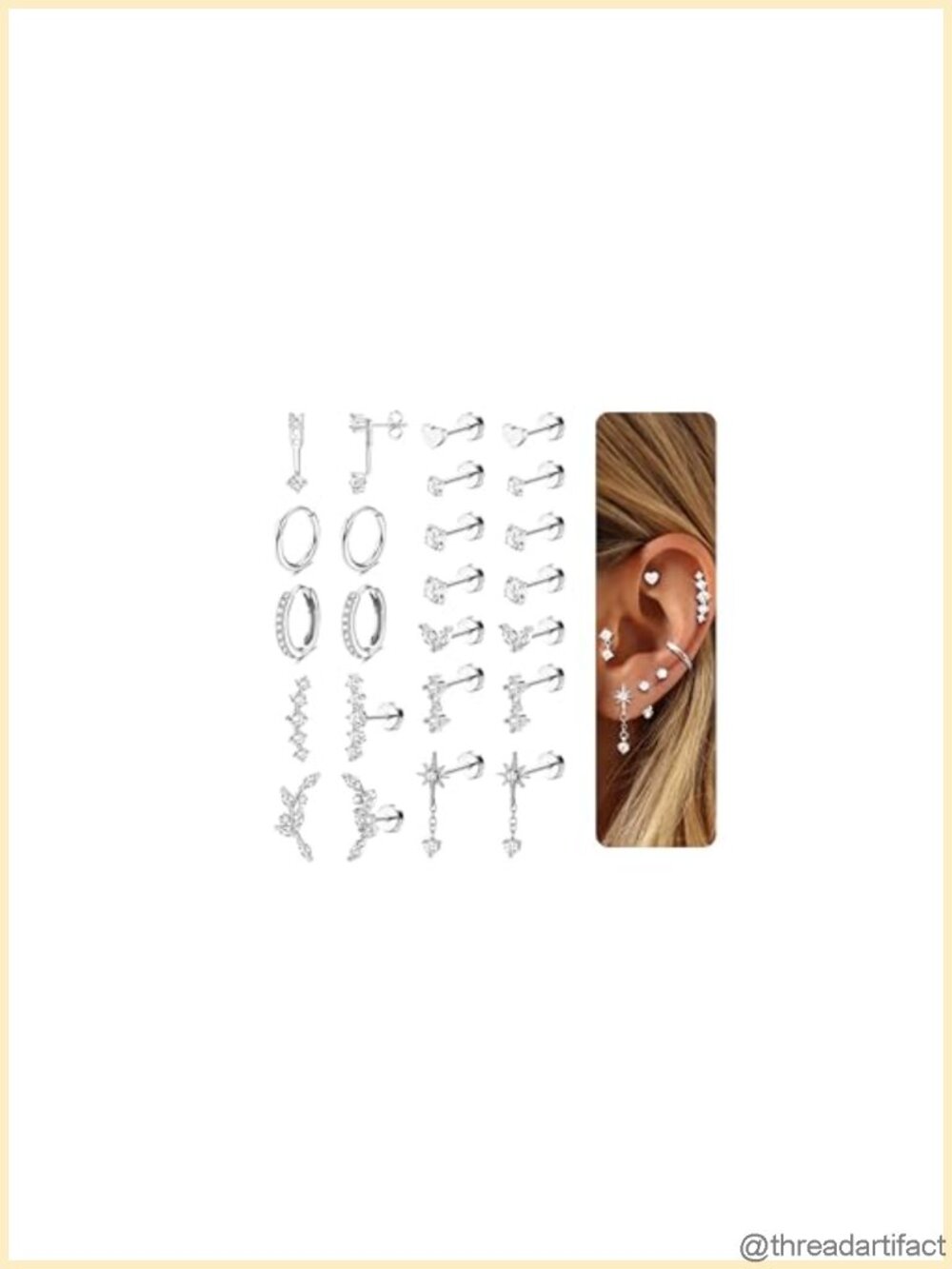 Stainless Steel Flat Back Stud Hoop Earring Set Hypoallergenic Cartilage
